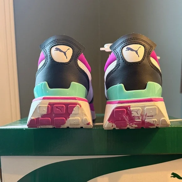 LIKE NEW Puma Women’s Colorblock Platform Sneakers - Purple/Pink/Teal/Coral - Picture 7 of 12